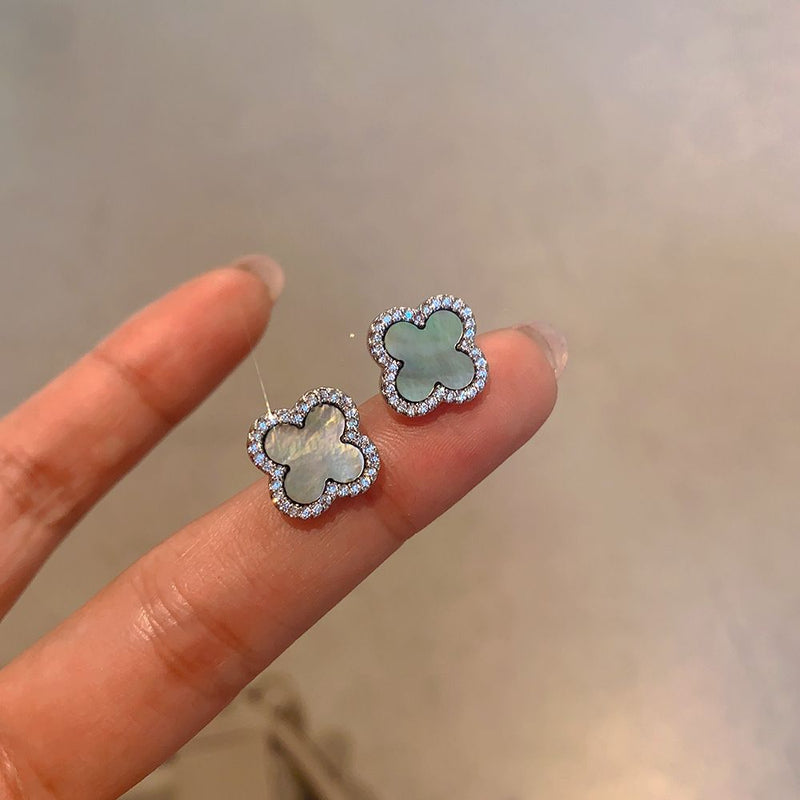 Samantha Enamel & Diamante Stud Earrings - Grey Pearlescent