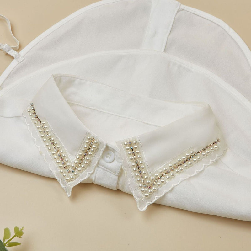 Kora Crystal & Pearl Shirt Collar - White