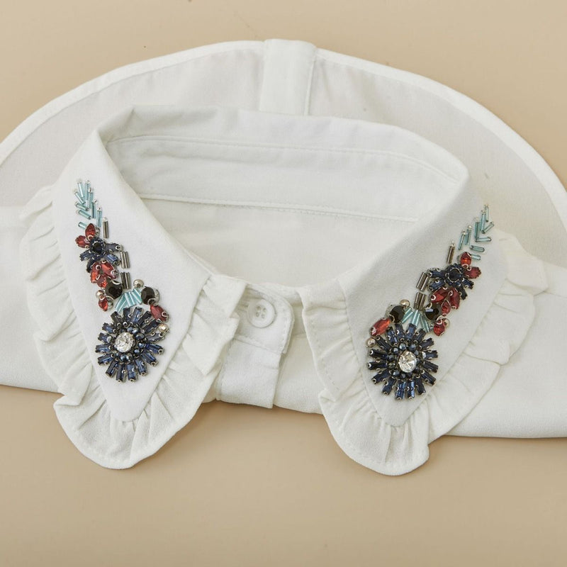 Agatha Floral Crystal Shirt Collar - White