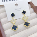 Zuri Petal Enamel Drop Earrings - Black