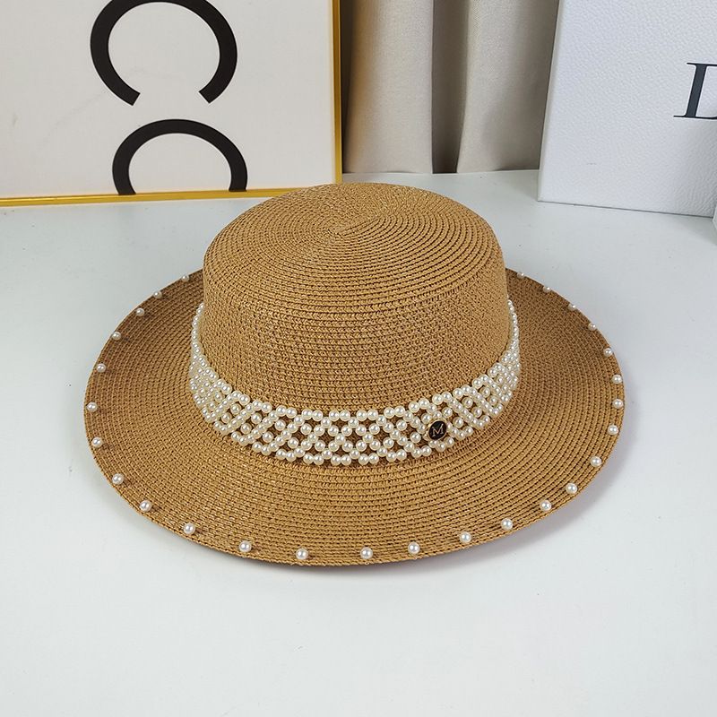 Monaco Woven Pearl Hat - Biscuit