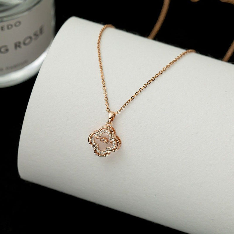 Morgan Petal Necklace With Floating Crystal - Rose