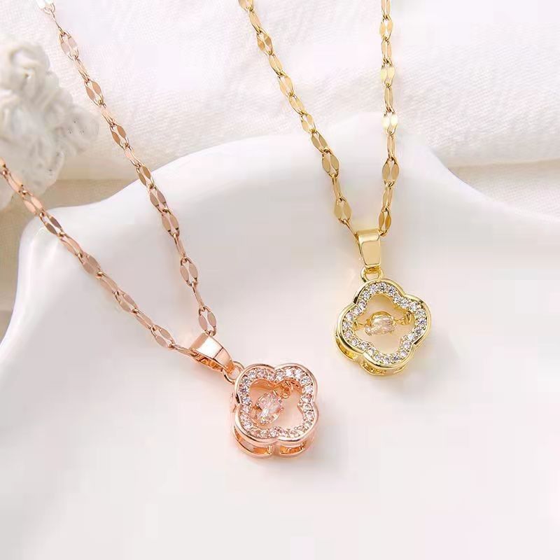 Morgan Petal Necklace With Floating Crystal - Rose