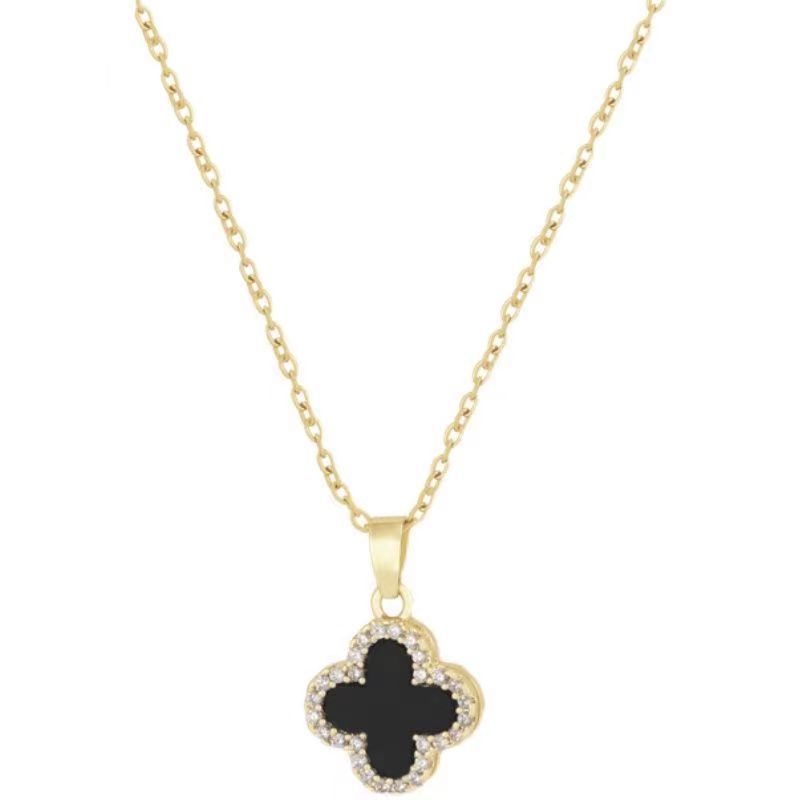 Tammy Reversible Petal Necklace Black & Mother Of Pearl