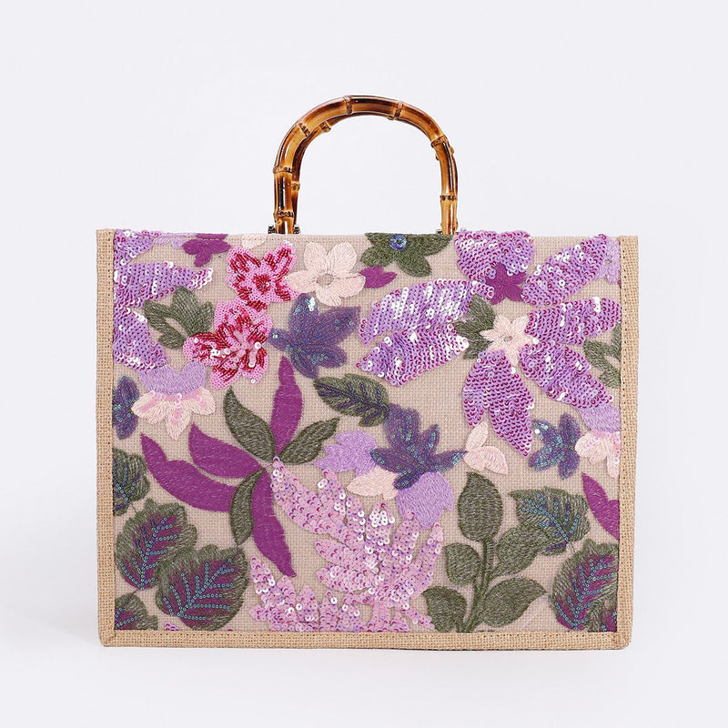 Eva Sequin Straw Bag - Purple