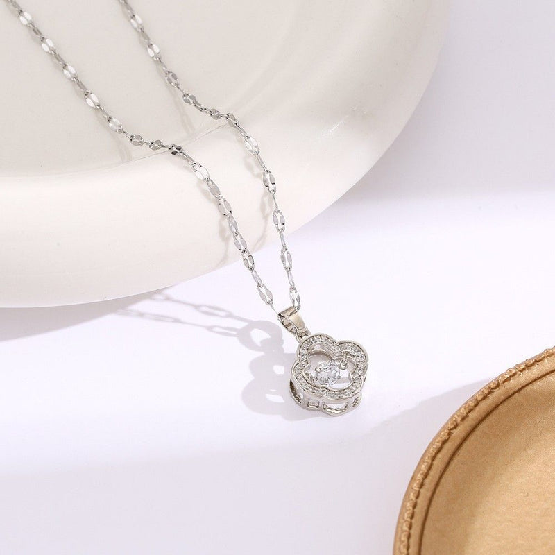 Morgan Petal Necklace With Floating Crystal - Silver