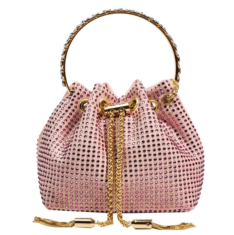 Gabby Diamanté Bag With Crystal-Embellished Metal Handle - Pink