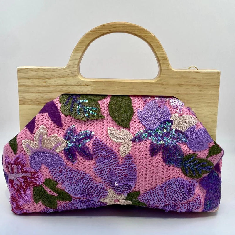 Primrose Sequin Floral Crochet Bag - Lilac & Pink