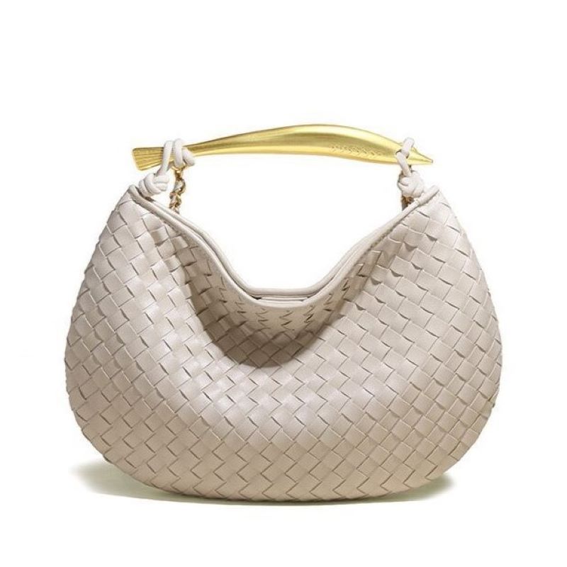 Uma Woven Gold Handle Bag - Cream