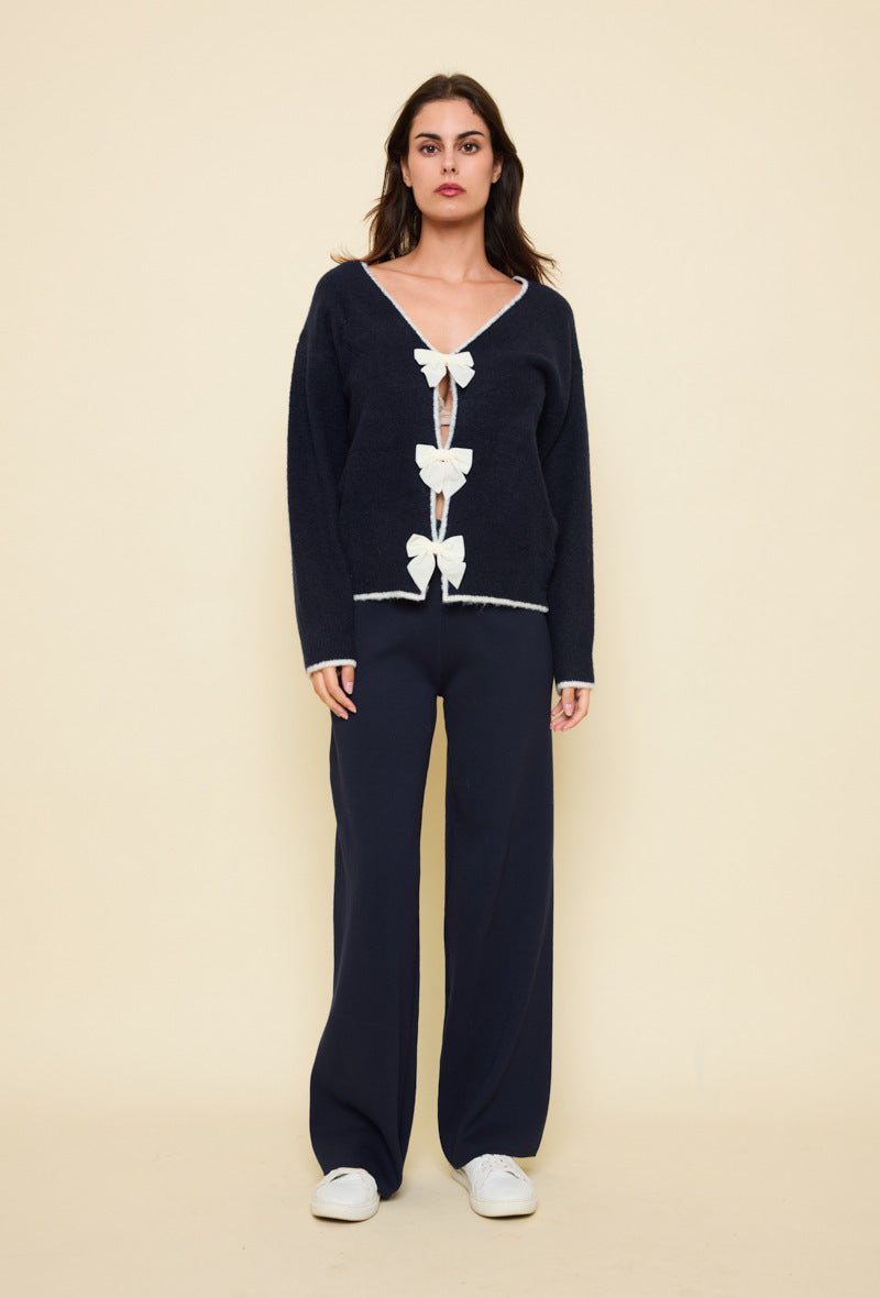 Riley Reversible Bow Tie Jumper - Navy