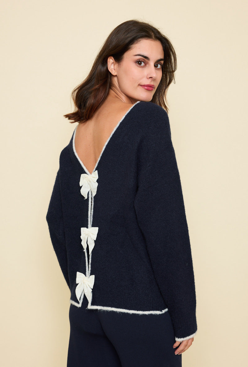 Riley Reversible Bow Tie Jumper - Navy