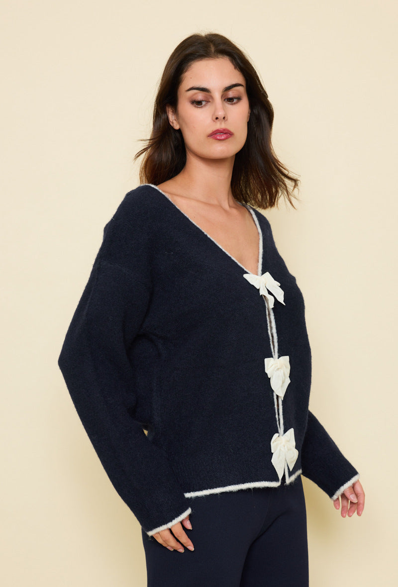 Riley Reversible Bow Tie Jumper - Navy