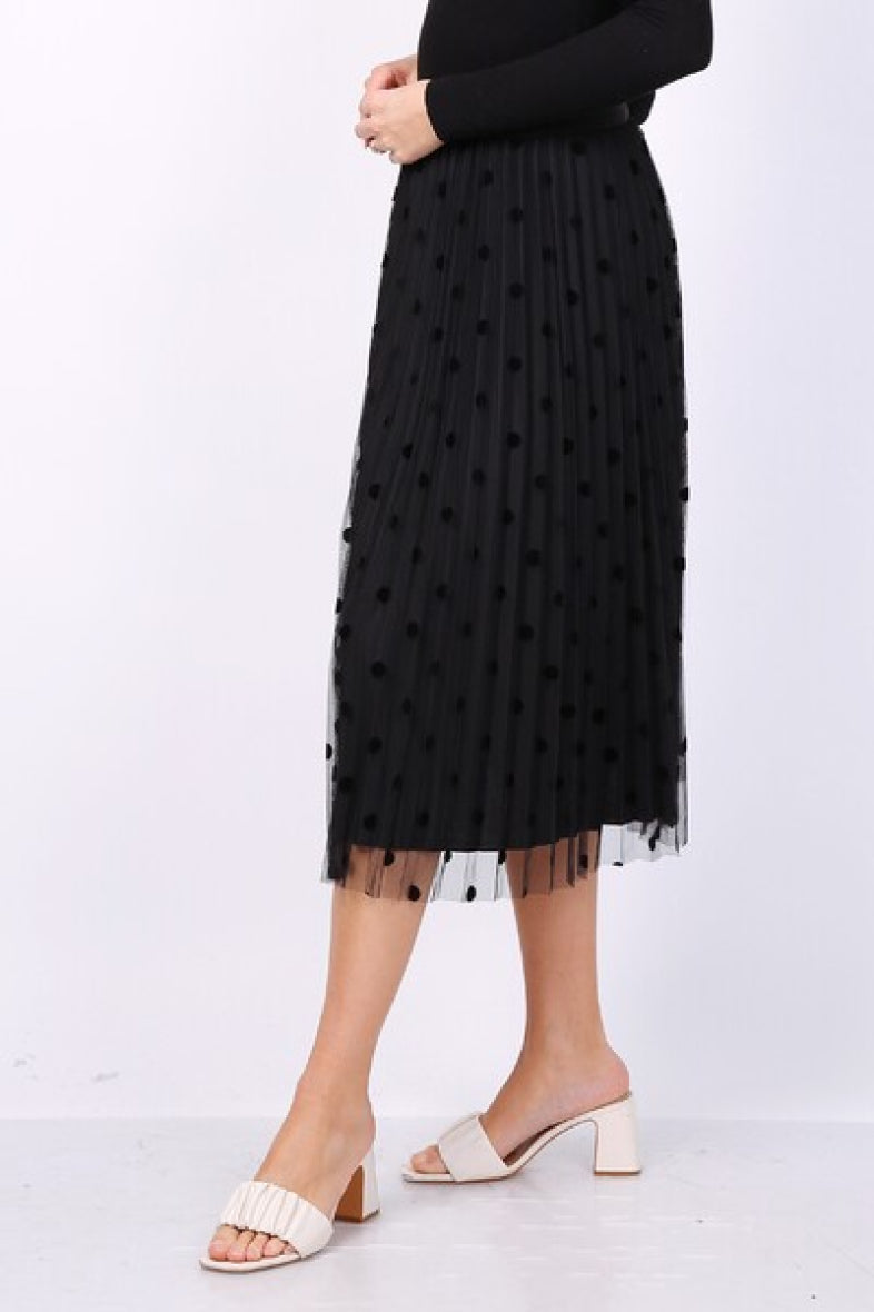 Sharlene Reversible Polka Dot & Tulle Skirt - Black