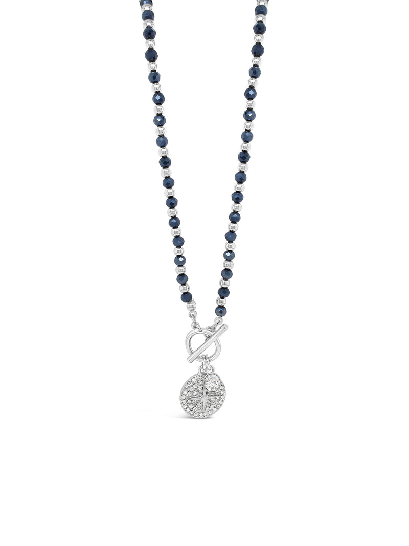 Absolute Star T-Bar Beaded Necklace  -  Silver & Navy N2181MB
