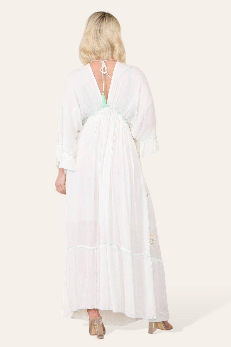 Erin Kimono Sleeve Floral Sequin Maxi Dress - White