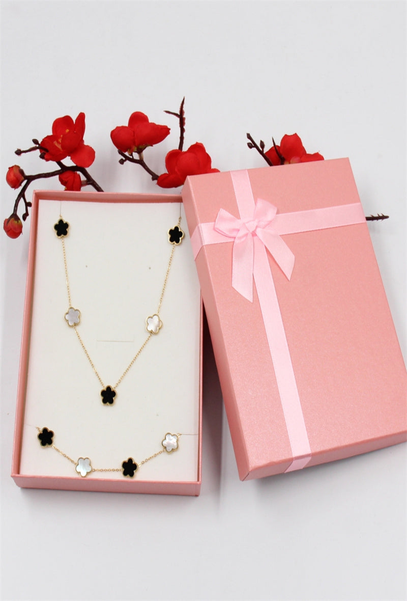 Trefle Necklace & Bracelet Set - Black & Mother Of Pearl