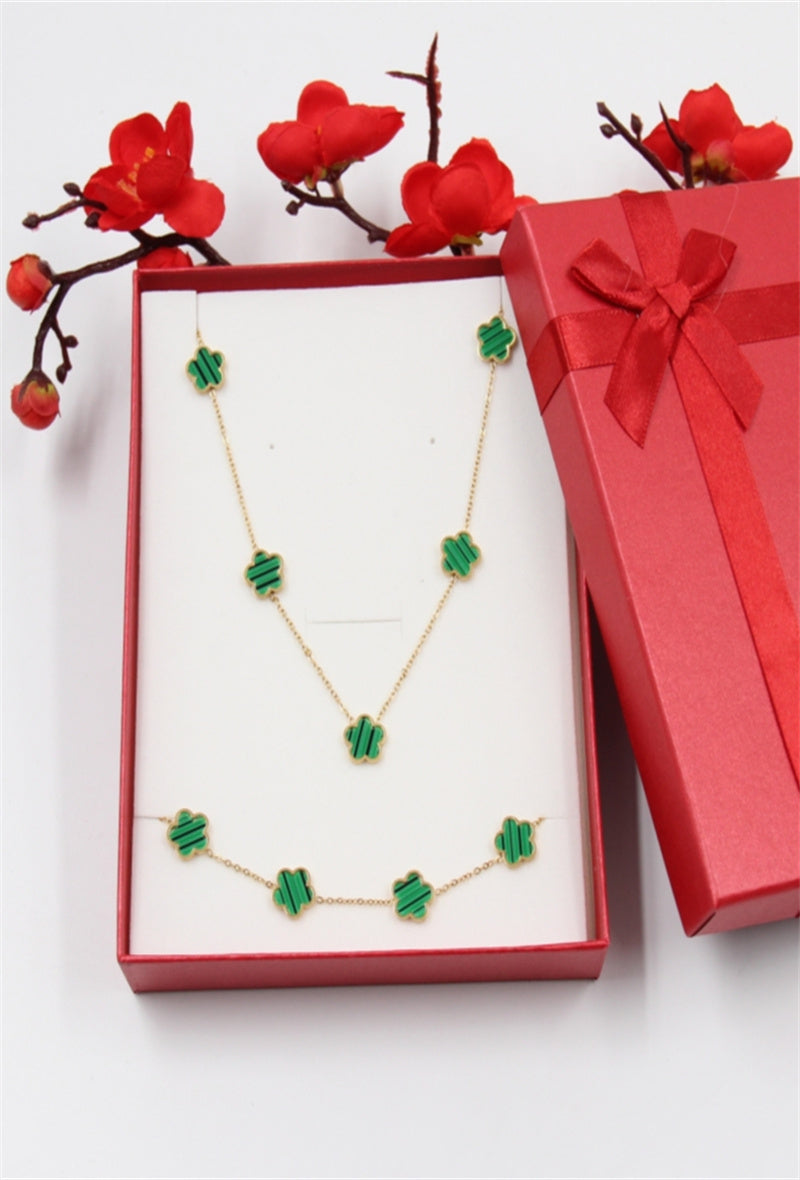 Trefle Necklace & Bracelet Set - Green