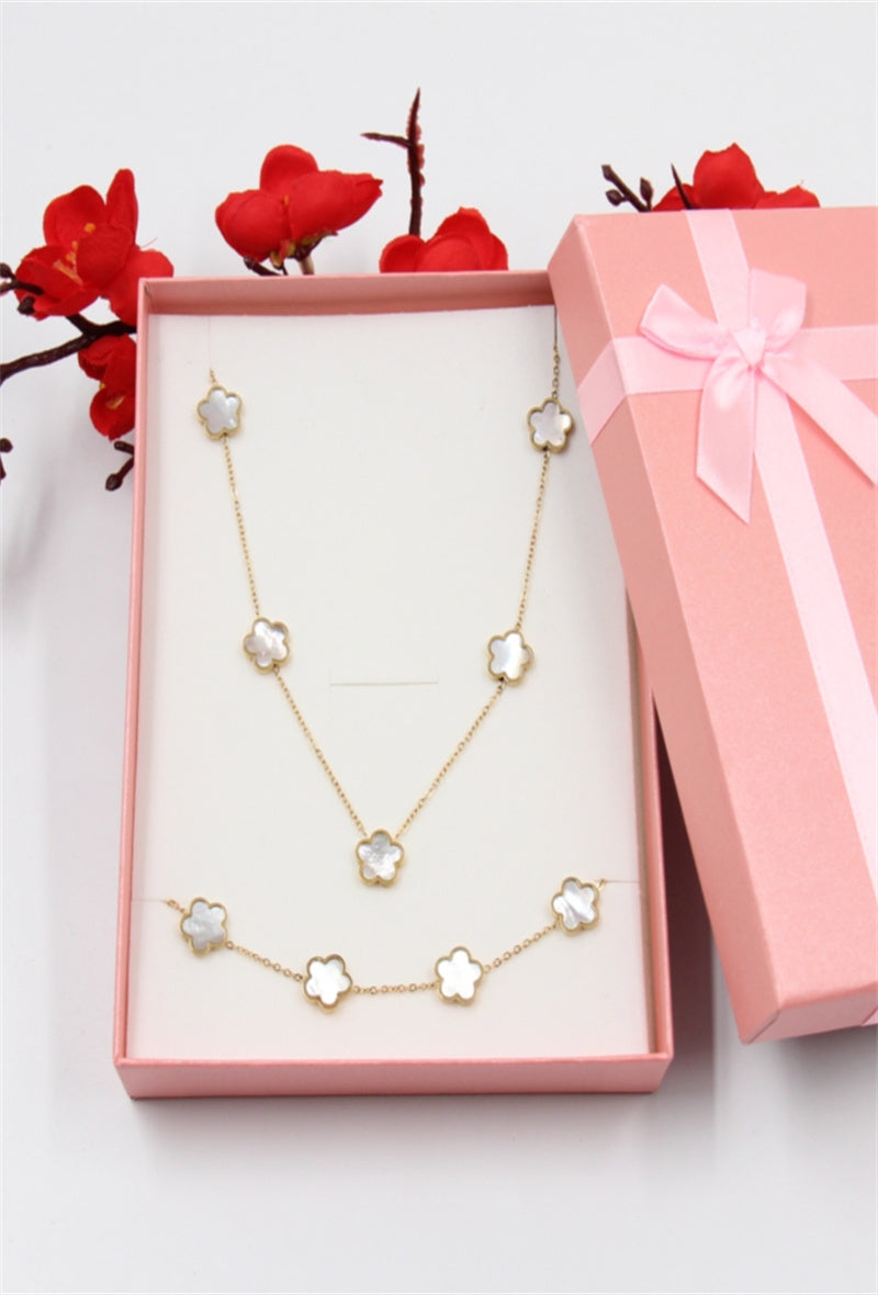 Trefle Necklace & Bracelet Set - Mother Of Pearl