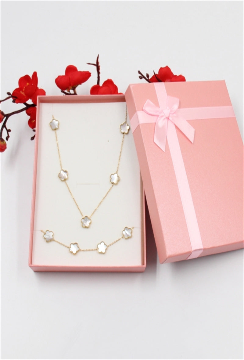 Trefle Necklace & Bracelet Set - Mother Of Pearl