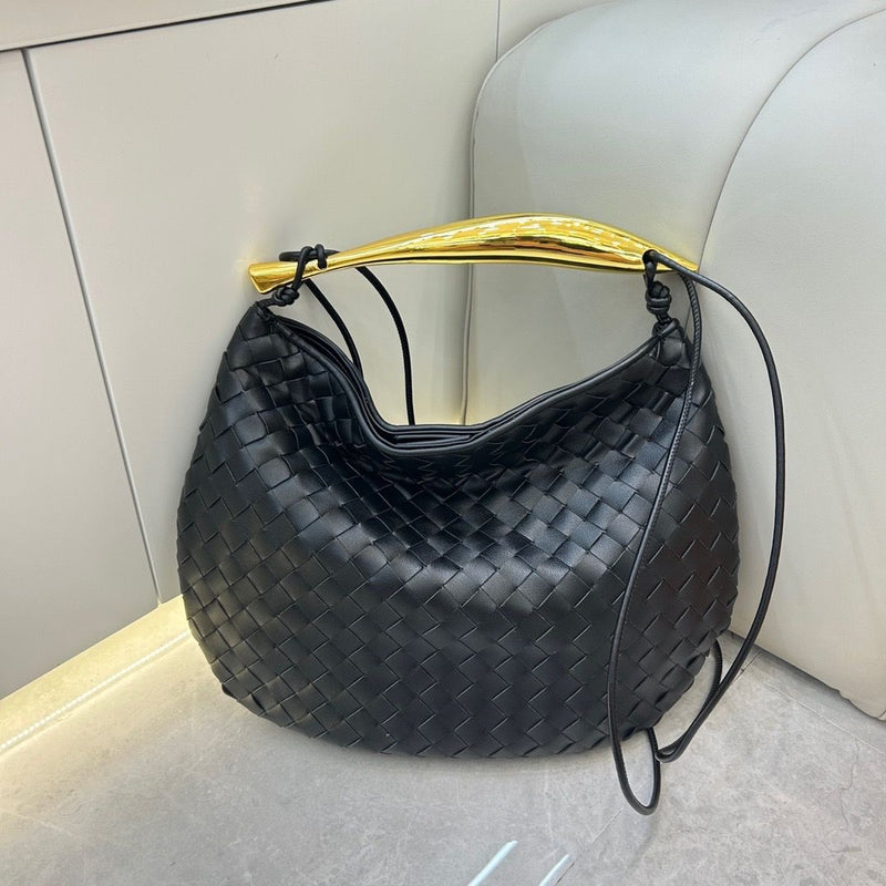 Uma Woven Gold Handle Bag - Black