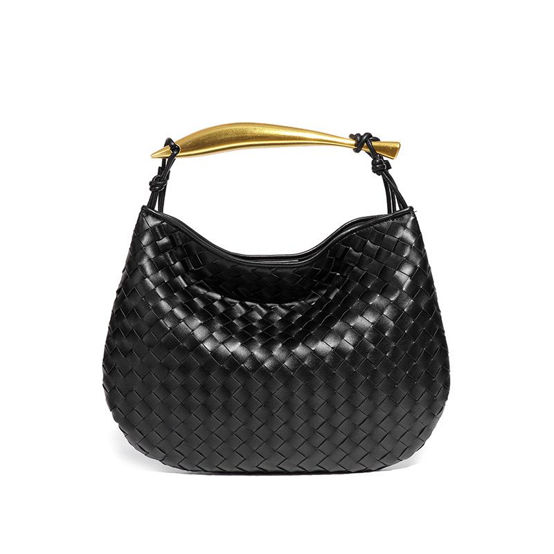 Uma Woven Gold Handle Bag - Black