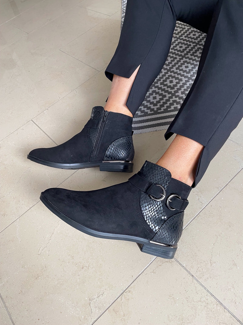 Sprox Black Ankle Boot With Pewter Buckle