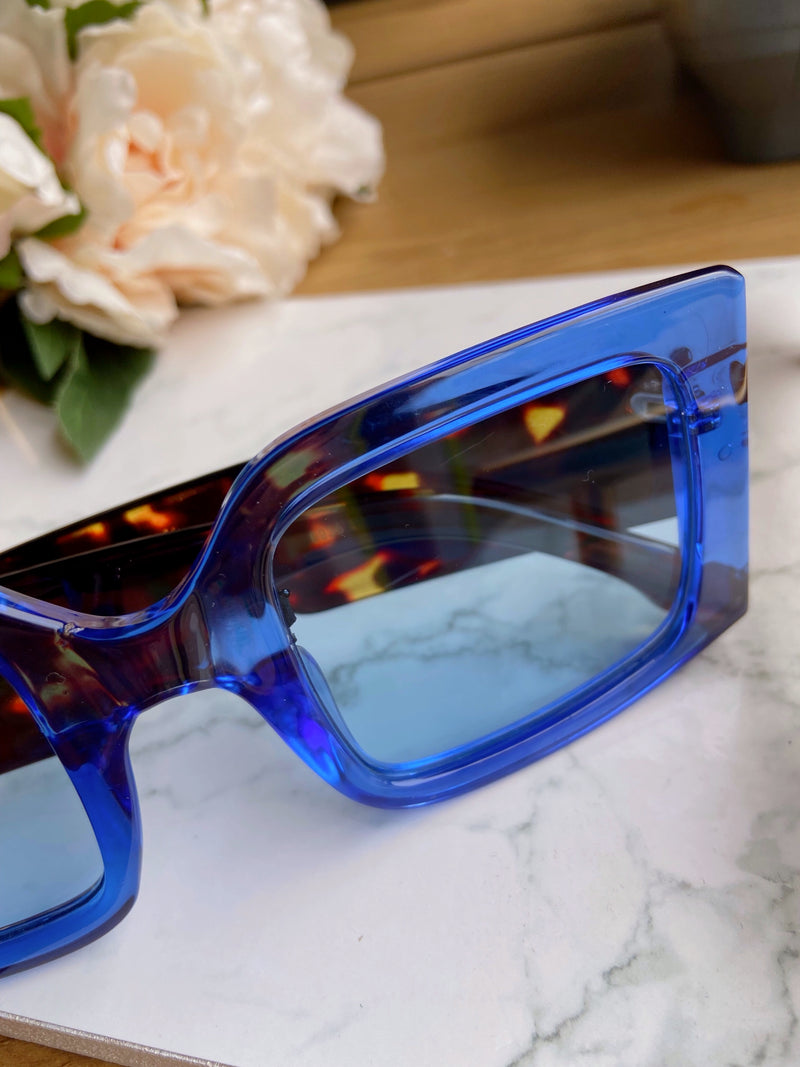 Iris Oversized Two Tone Shades - Royal Blue & Brown