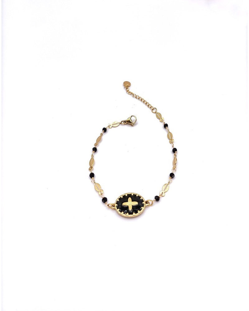Florence Bead & Gold Enamel Bracelet - Black