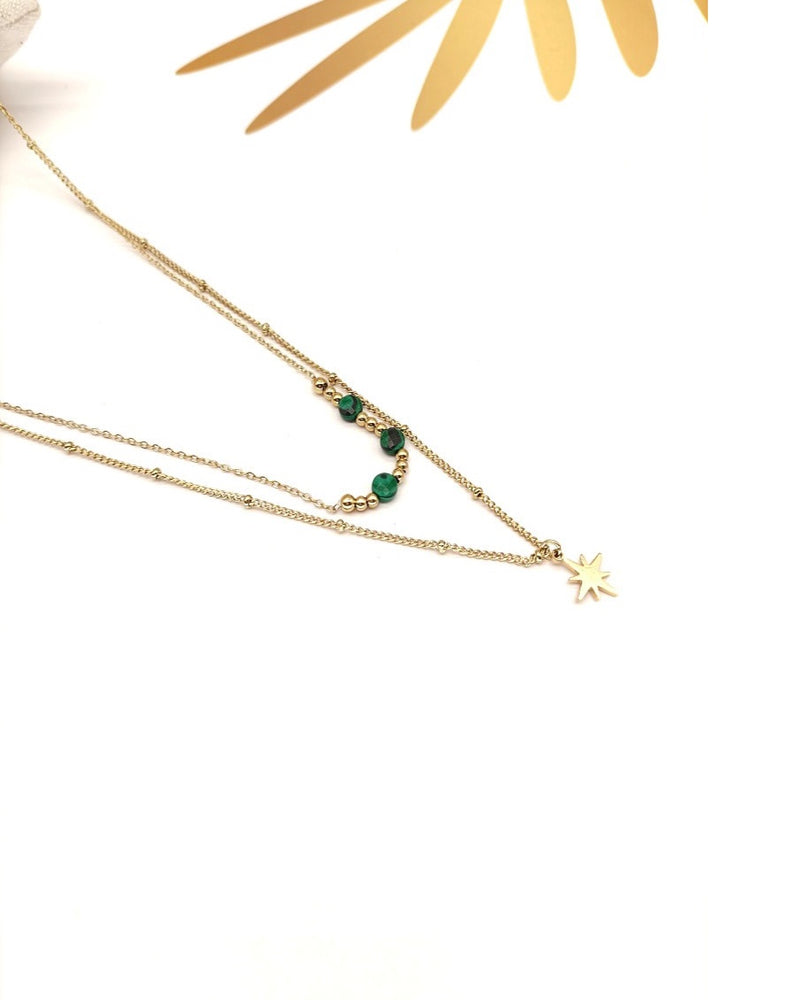 Esther Double Strand Bead & Star Necklace - Green
