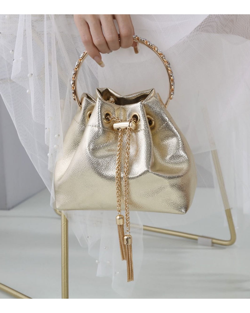 Gabby Metallic Bag With Crystal-Embellished Metal Handle - Gold