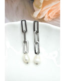 Munich Interlocking Drop Earrings With Pearl - Silver