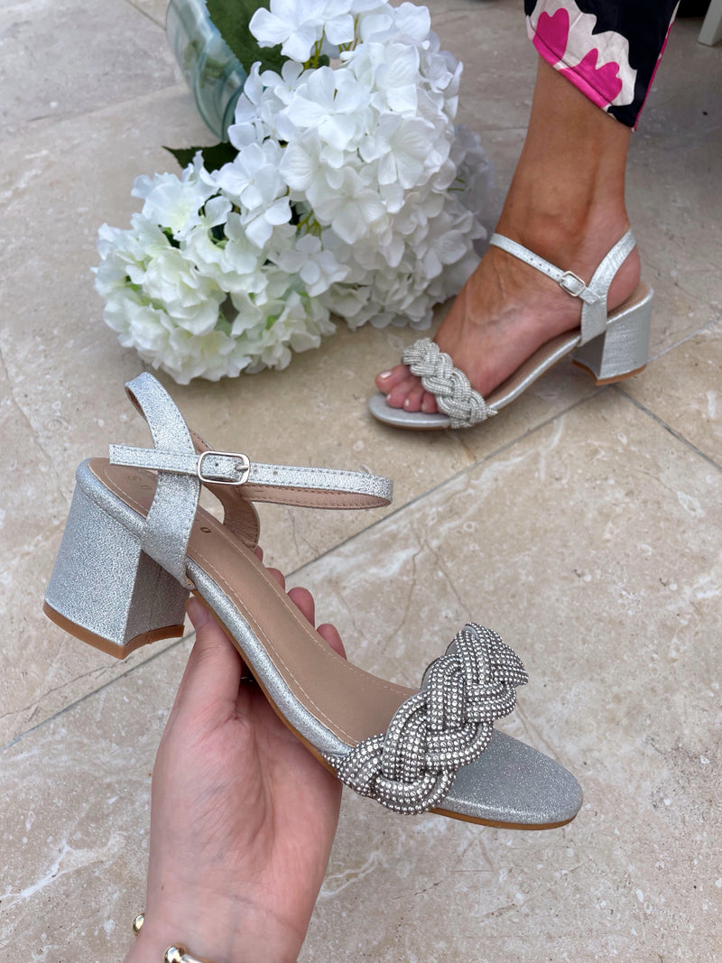 Sorento “Longueville” Braided Diamante Sandals - Silver