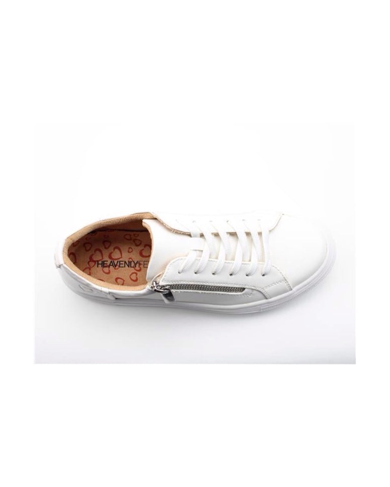 Heavenly Feet "Genoa" Trainer With Side Zip - White