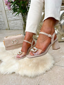 Menbur Pearl & Crystal Adorned Sandal 23848 Beige