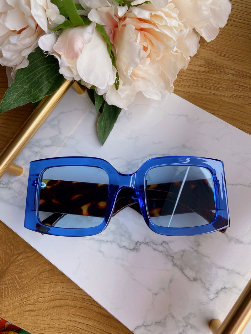 Iris Oversized Two Tone Shades - Royal Blue & Brown