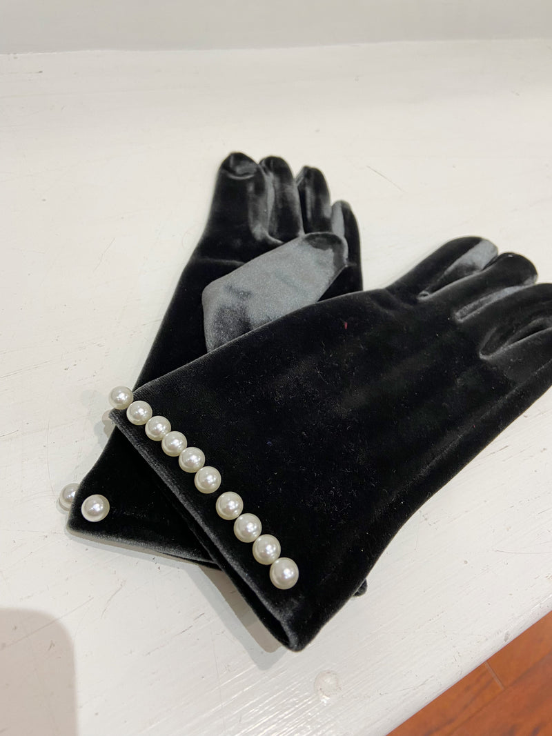 Brayden Crushed Velvet & Pearl Gloves - GREY