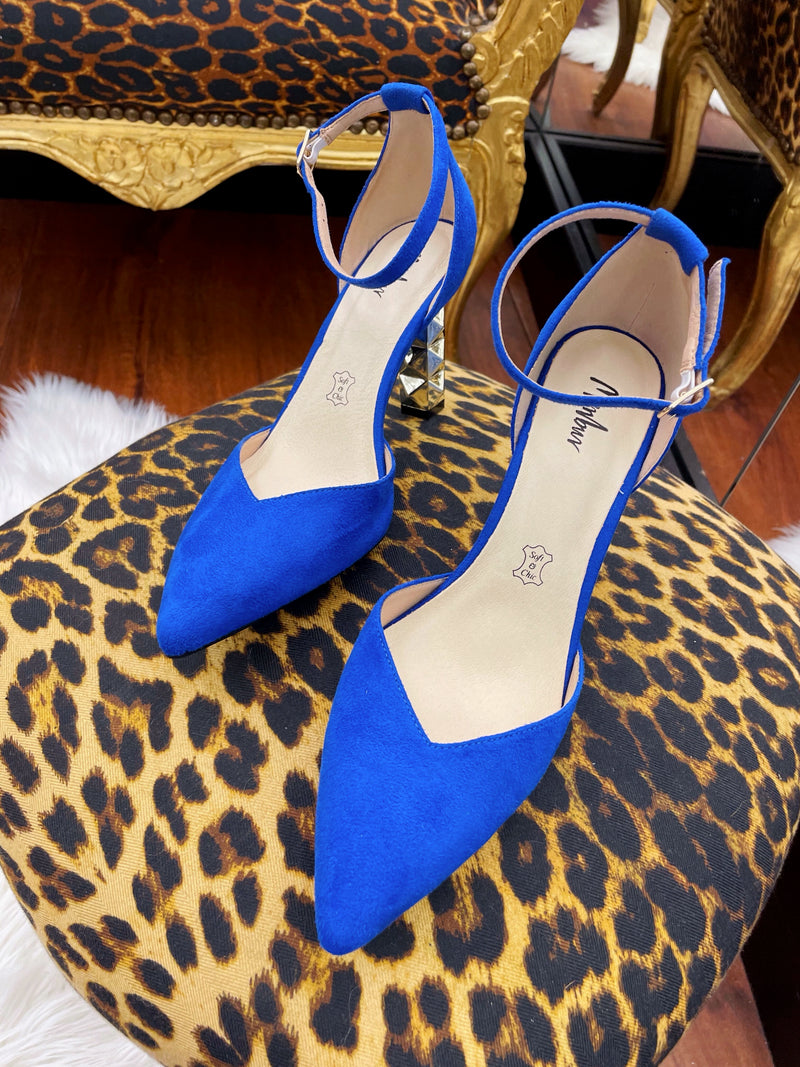 Menbur 23541 Blue Stilettos With Gold Heel