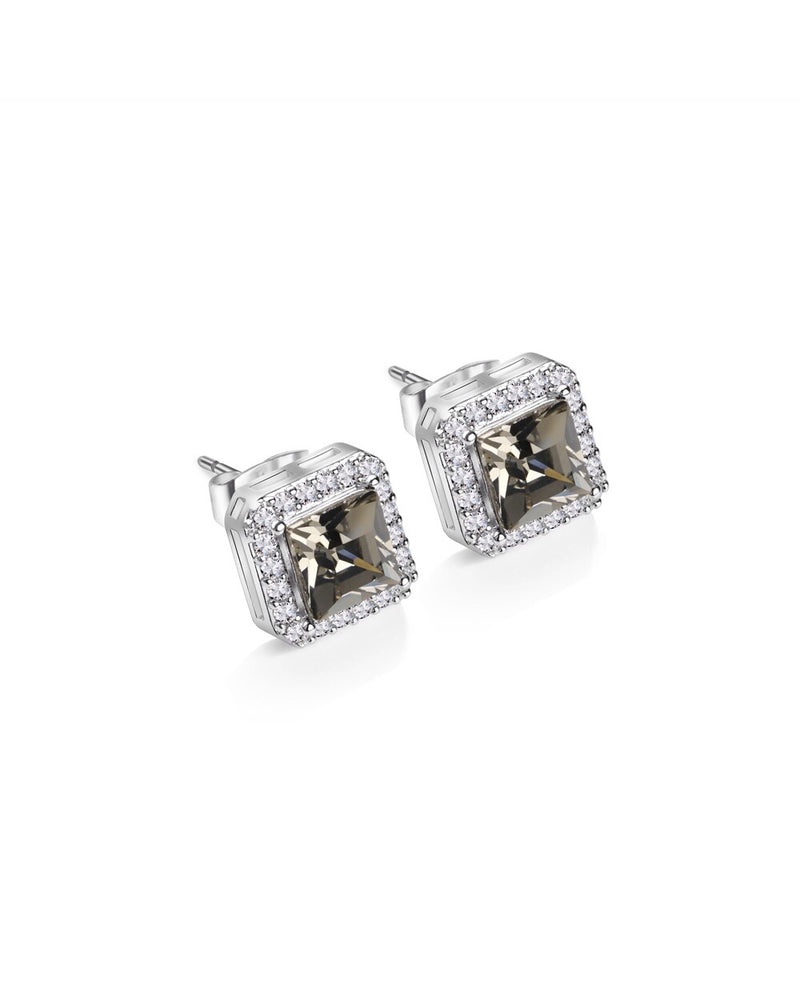 Newbridge Square Earrings With Clear & Charcoal Stones ER2713