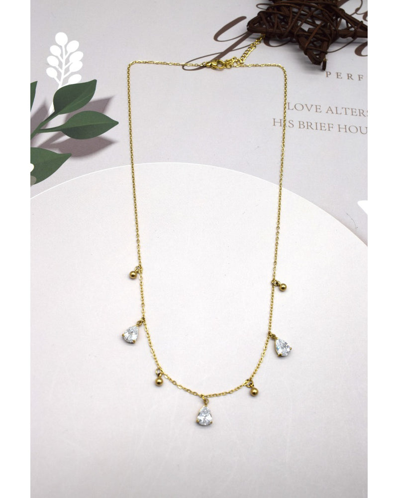 Maca Pear Drop Crystal Necklace - Diamante