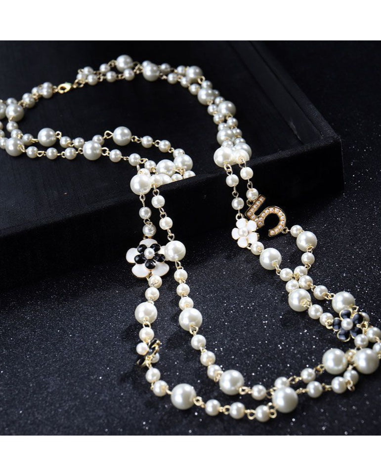 Alberta No’5 Double Strand Floral Pearl Necklace