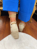 XTI Lace Up Espadrille 141094 Taupe Wedge Sandal