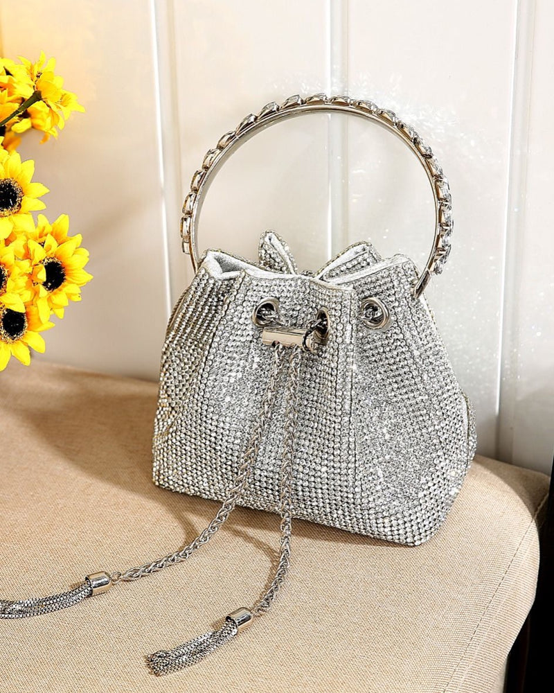 Gabby Diamanté Bag With Crystal-Embellished Metal Handle - Silver