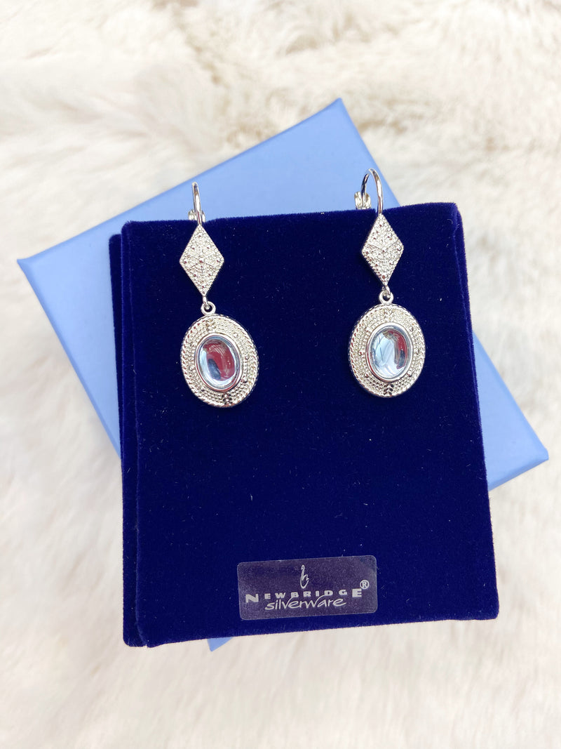 Newbridge Ornate Earrings With Light Blue Stone ER888B