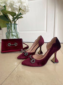 Menbur 23319 Ruby Crushed Velvet Stilettos With Crystal Adornment
