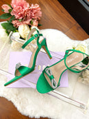 Sorento “Kilmare” Diamante Bow Barely There Sandals - Emerald