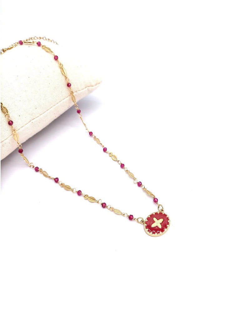 Florence Bead & Gold Enamel Pendant Necklace - Pink