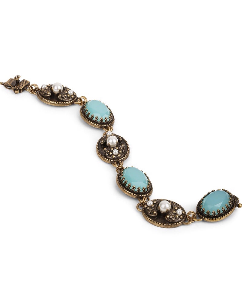 Newbridge Bracelet with Aqua & Pearl Stone Settings BR8828