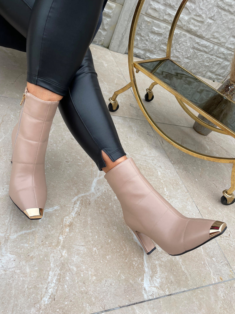 Una Healy "Feel So Real" Stiletto Boot With Gold Toe - Regency SQ Neutral