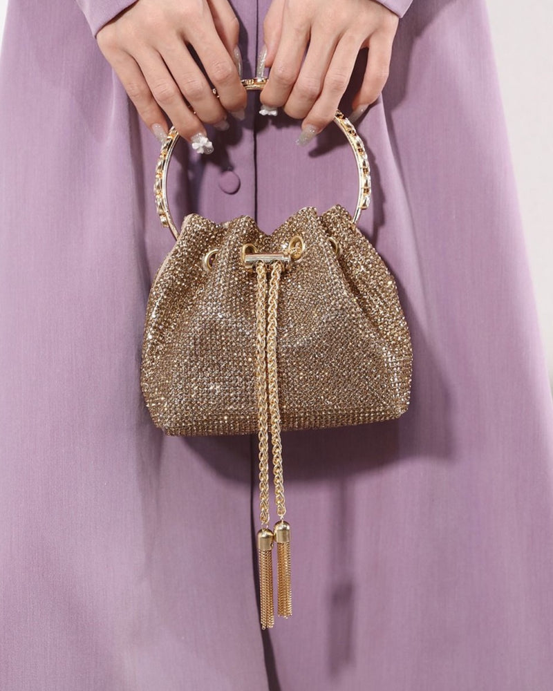Gabby Diamanté Bag With Crystal-Embellished Metal Handle - Gold