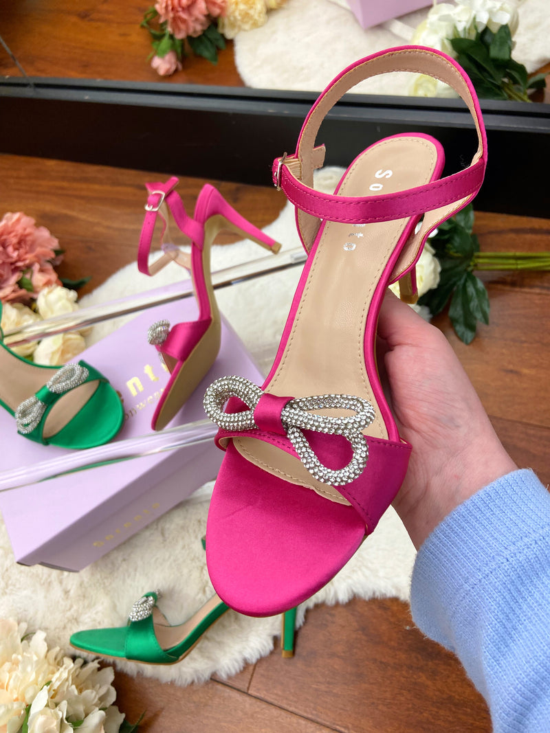 Sorento “Kilmare” Diamante Bow Barely There Sandals - Fuchsia Pink